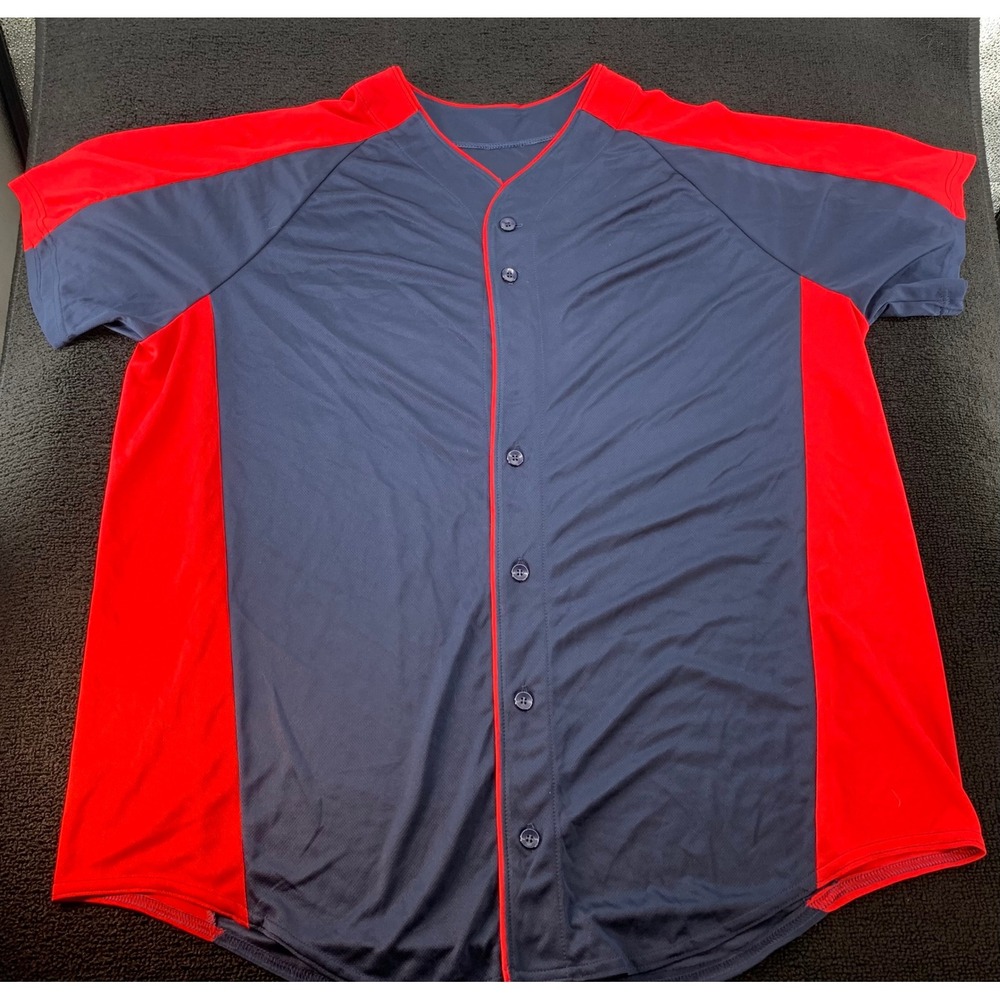 Augusta Sportswear Adult 2XL Navy Red Baseball‎ Jersey Button Up Mens